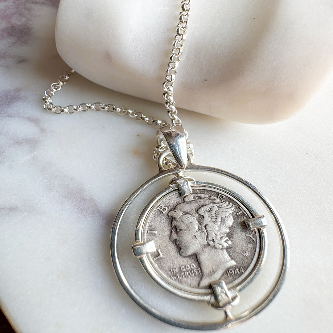 1944 Liberty Dime on Rolo Chain Necklace