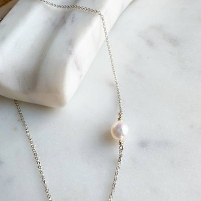Freshwater Pearl Two Tone Asymmetrical Necklace