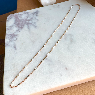 Rose Gold / SS Station Chain Necklace