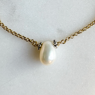 Teardrop Pearl on Rolo Chain Necklace