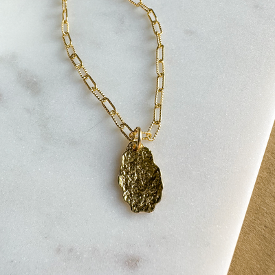 Textured Paperclip Necklace with Hammered Drop