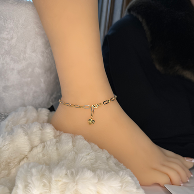 Two Tone Oval Link Anklet w/ Heart Dangle