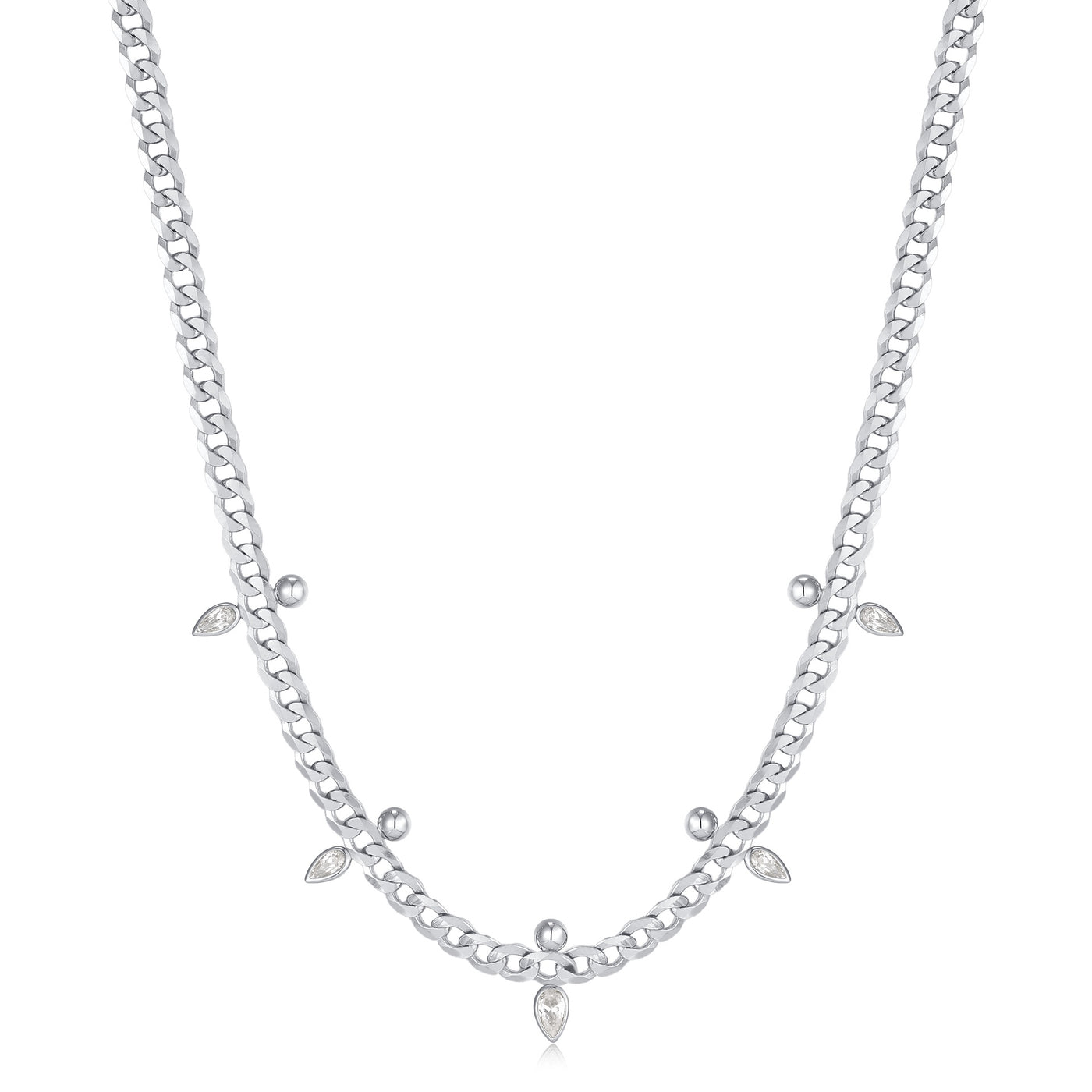 Polished Punk - Silver Curb Chain Sparkle Point Necklace