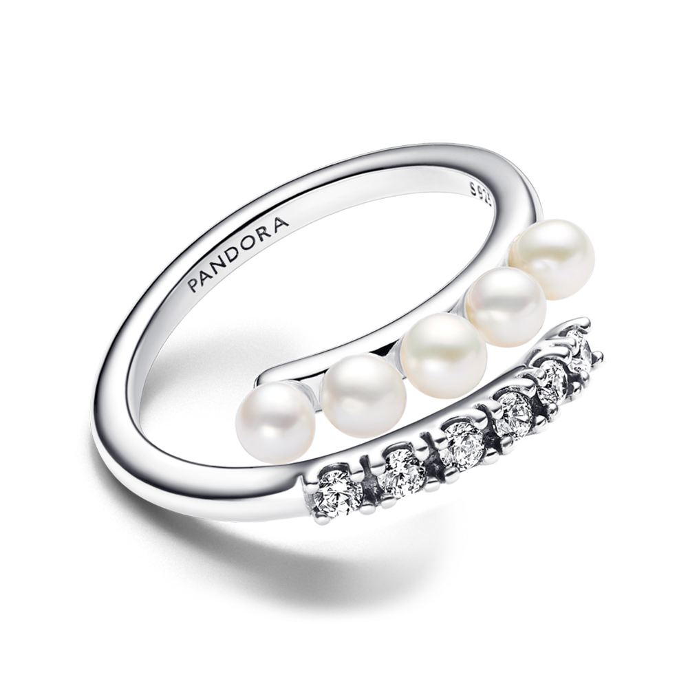 Treated Freshwater Cultured Pearls & Pavé Open Ring