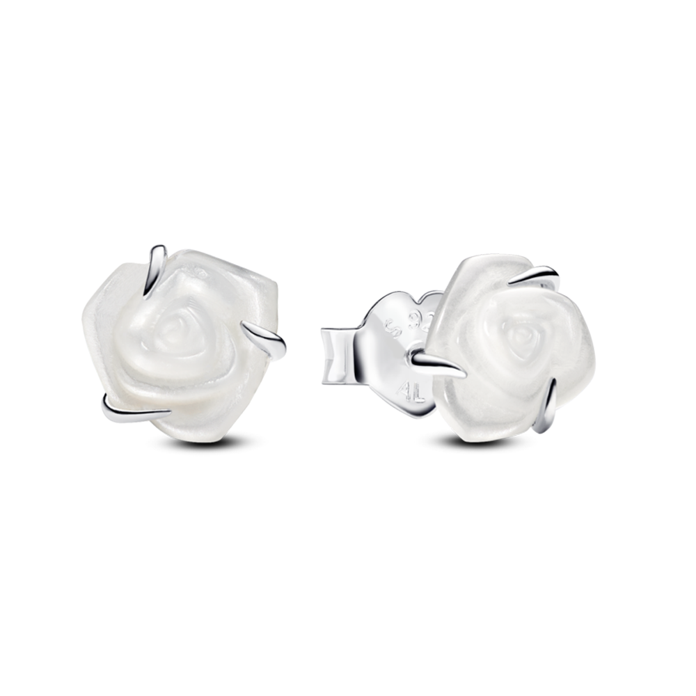 Pandora White Rose in Bloom Stud Earrings