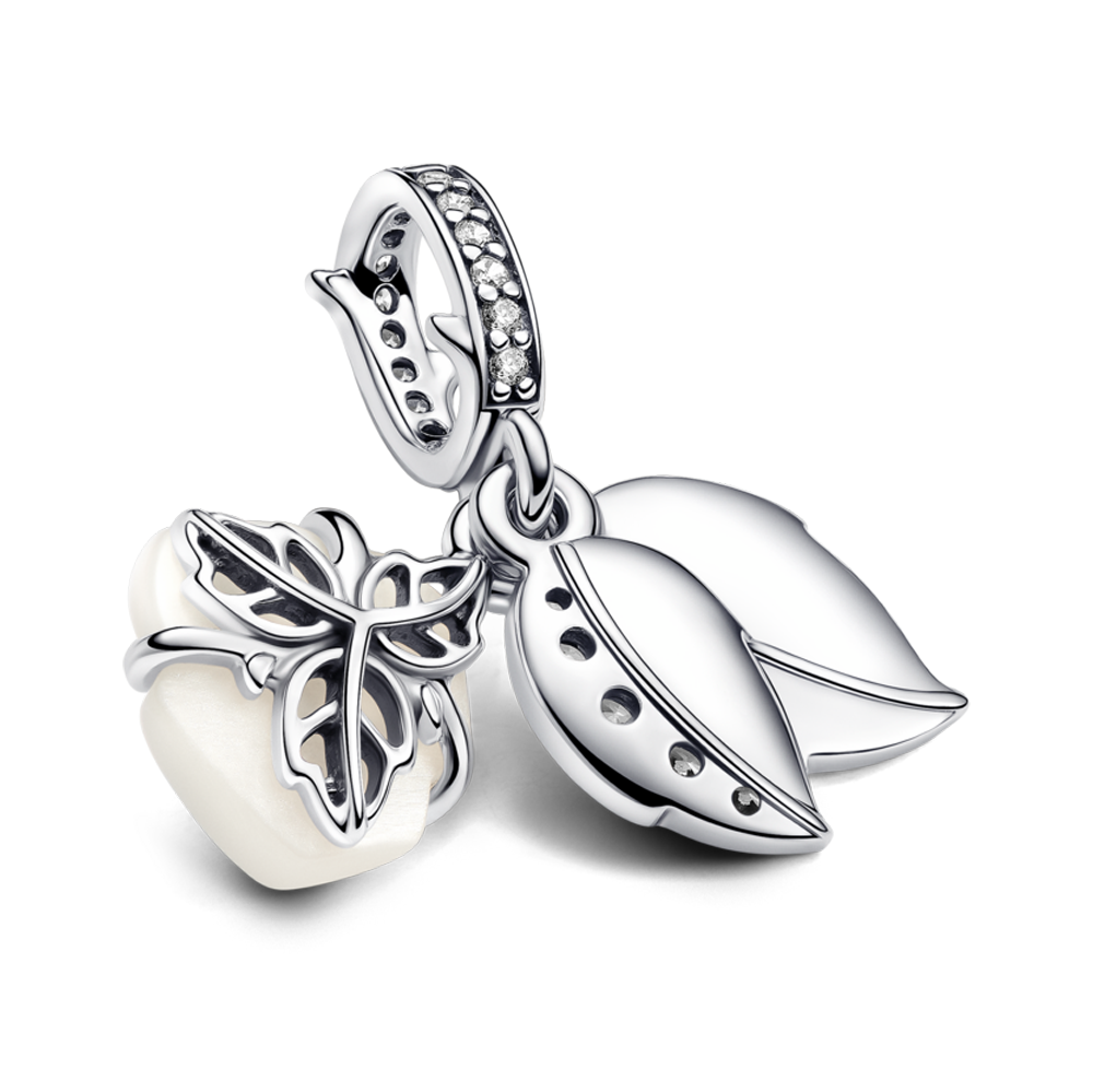 Pandora White Rose in Bloom Double Dangle Charm – Pancharmbracelets Pandora White Rose in Bloom Double Dangle Charm – Pancharmbracelets