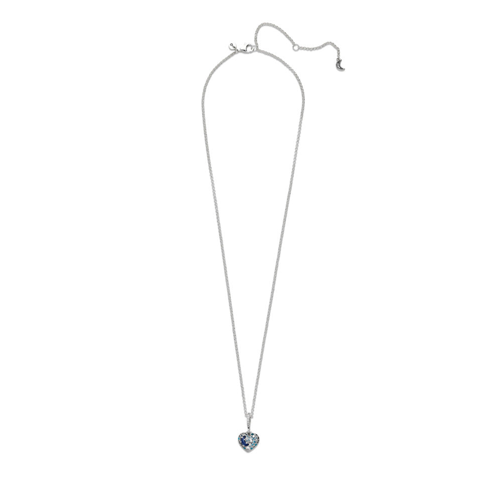 Pandora Sparkling Blue Moon & Stars Heart Necklace