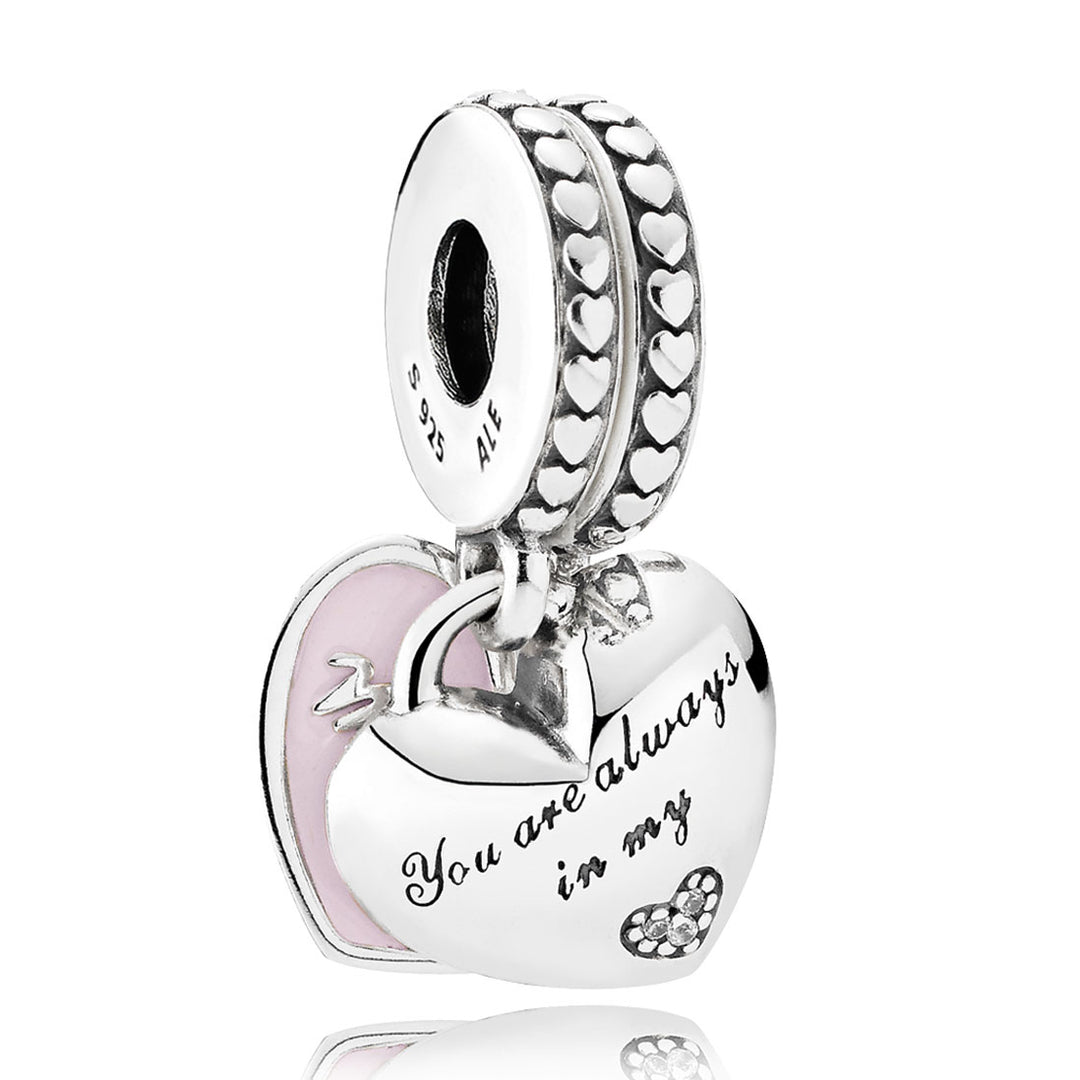 ♡MRD♡。 Pandora Mother & Daughter Hearts with Soft Pink Enamel & Clear CZ