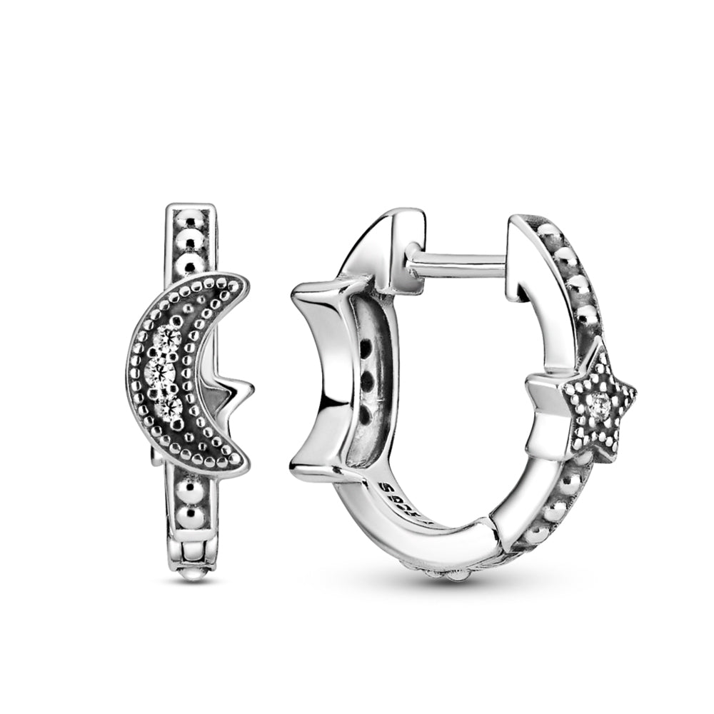 Pandora Crescent Moon & Stars Hoop Earrings