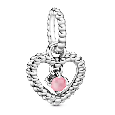 Pandora October Petal Pink Beaded Heart Dangle Charm