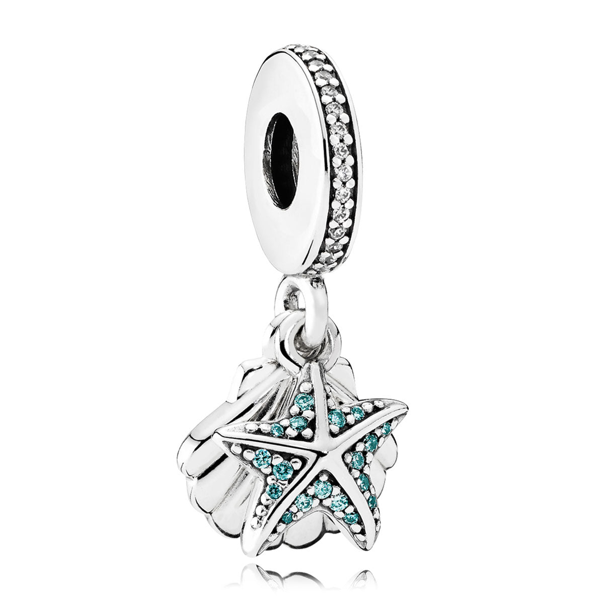 Pandora Tropical Starfish & Sea Shell, Frosty Mint & Clear CZ Dangle Charm